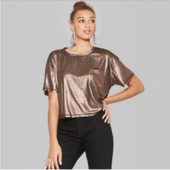 wild fable Tops - NWT Wild Fable Oversized Bronze Pocket Crop Top